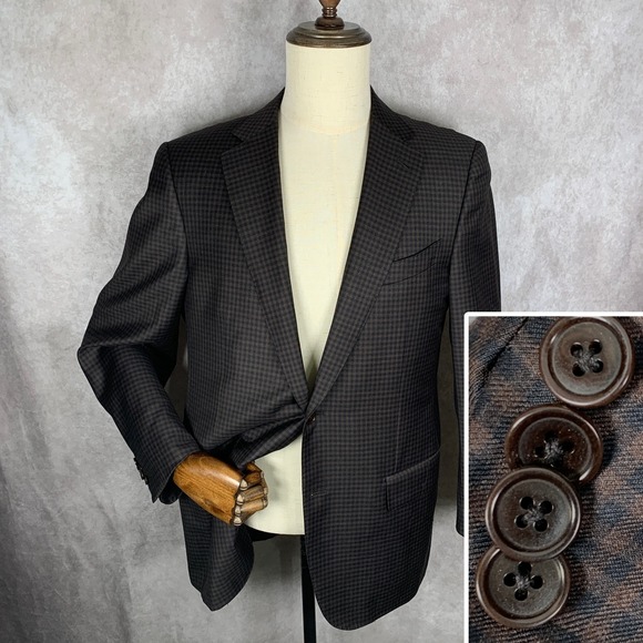 Ermenegildo Zegna Blazer Jacket Men 42R Brown Check Mila Wool Italy Sport Coat